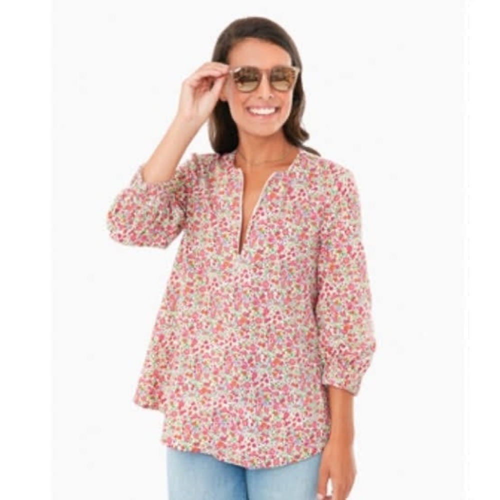 Tuckernuck Pomander Place Floral Split Neck Tunic Top Cotton Size S Y19482